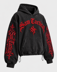SAM TACTICAL Men's Hooded <b>Zip</b>-Up Jacket Oversized Patchwork Streetwear Gray Polyester <b>Hoodie</b> with <b>Pockets</b> and Logo Print - Product Image 6