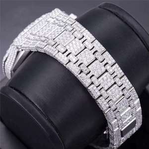 Montre de luxe pour homme entièrement sertie de diamants Moissanite VVS, mouvement à quartz ETA, date automatique, bracelet en acier inoxydable 20 mm, style Hip Hop, chiffres romains - Product Image 3