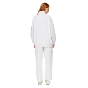 Sweat-shirt à capuche en coton pour femmes, col montant, demi-fermeture éclair, pull-over décontracté, personnalisé, blanc - Product Image 5