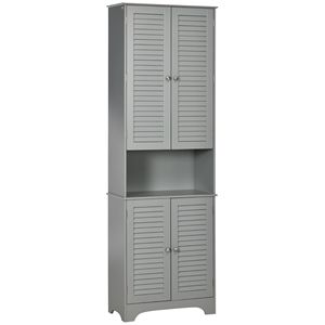Armadio Alto Europeo a Doppia Anta in PVC e MDF con Ripiani Regolabili per Bagno e Soggiorno - Grigio - Product Image 1