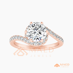 Rose Gold Plated Round Cut Halo Engagement <b>Ring</b> Women Twisted Crossover Pave Band American Diamond <b>CZ</b> Wedding <b>Ring</b> - Product Image 5
