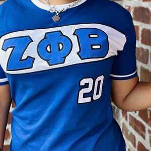 เสื้อเจอร์ซีย์เซต้า ฟี เบต้าพรีเมี่ยมสีน้ำเงินปักตัวอักษรกรีกเสื้อยืดผู้หญิงทรงสปอร์ตสวมใส่สบายมีสไตล์ - Product Image 4