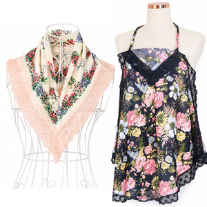 Women Floral 100% Cotton Square Shawl Lightweight Scarf with Lace Trim Multi-Purpose Summer Wear SC-33 - Product Image 1