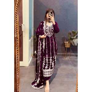 Conjunto de diseñador Pent y Dupatta con trabajo de secuencia de bordado para ropa de fiesta en estilo chino tradicional - Product Image 6