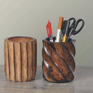 Artisan Wooden Stationery Stand for <b>Home</b> Office Rustic Wooden Writing Tools Organizer Modern Wooden Pen Storage Cup for Desktop - Product Image 1