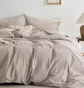 Ensemble de literie en coton gris, housse de couette respirante, douce, lavable en machine - Product Image 3
