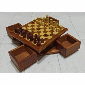 Juego de Ajedrez de Madera de Lujo con Cajones de Almacenamiento, Juego de Mesa de Madera Hecho a Mano, Juego de Ajedrez Clásico Portátil para Viajes - Product Image 1