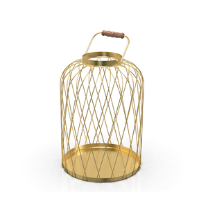 Golden <b>Brass</b> Wire <b>Lantern</b> Candle Holder with Handle for Home Decoration - Product Image 1