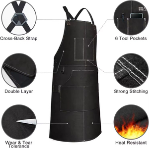 Top Quality Cowhide Leather Made Welding Apron Body Protection Heavy Duty Safety Wear 6 <b>Tools</b> Packets Heat Resistant Work Aprons - Product Image 2