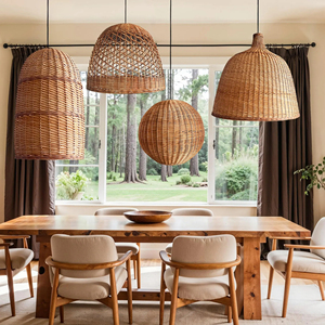Handmade Custom Rattan Lampshade Open Weave Pendant <b>Light</b> Natural <b>Wicker</b> <b>Ceiling</b> Lamp for Boho Home Decoration - Product Image 4