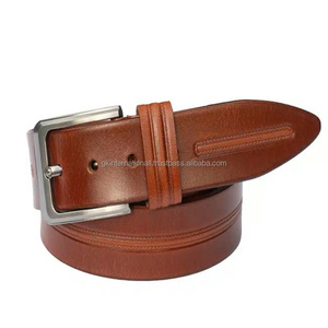 Personalizado hecho a mano Real cuero de vaca marrón Tan cuero Casual cinturón para hombres elegante Plata Mate cinturón de hebilla de latón de una sola punta - Product Image 4