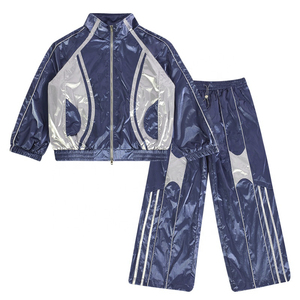 Unisex Navy Blue Tracksuit Set Full <b>Zip</b> Stand Collar Sporty Style Side Pockets Drawstring Closure Breathable Lightweight - Product Image 1