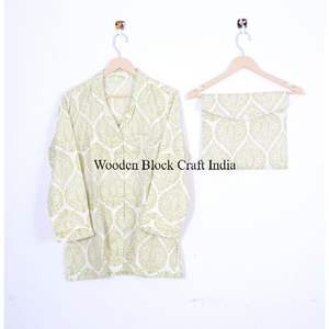 ชุดนอนผ้าฝ้ายลายดอกไม้สไตล์โมเดิร์น พิมพ์ลายด้วยมือ สำหรับผู้หญิง ชุดลำลองฤดูร้อนน้ำหนักเบา - Product Image 3