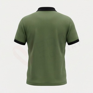 Polo à manches courtes pour homme, vert olive, avec fermeture éclair, tricoté, 100% polyester, design uni décontracté, coupe classique - Product Image 2