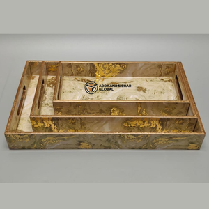 ชุดถาดเสิร์ฟลายเรขาคณิตสีเหลืองหรูหรา ทำจากไม้อัดเอ็มดีเอฟ จำนวน 3 ชิ้น พร้อมกระดาษตกแต่ง ถาดไม้ทำมือสำหรับจัดเก็บและเสิร์ฟ - Product Image 6