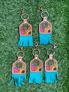 Nouveau véritable fabriqué à la main couleur véritable cuir repoussé mignon charmant gland porte-clés Offre Spéciale Style occidental moderne Floral porte-clés - Product Image 2