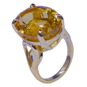 Anillo Clásico de Plata de Ley 925 Chapado en Oro con Piedra Preciosa Citrino para Mujer, Joyería para Bodas - Product Image 1