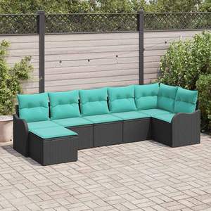 Conjunto de Sofá de Jardín de 7 Piezas en Poliratán Negro con Cojines, Muebles Elegantes para Exteriores - Product Image 1