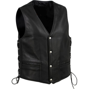 Gilet de motard classique pour homme Samroz Sports en cuir véritable avec fermeture éclair - Product Image 1