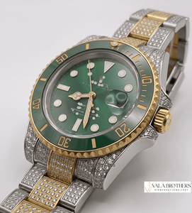 Reloj Rolax Submariner con Bisel de Diamantes Moissanite, Esfera Verde, Cristal, Cierre Desplegable, Analógico de Cuarzo, de Lujo para Hombre - Product Image 1