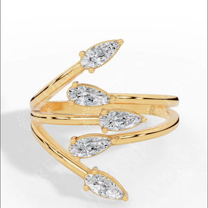 Bague de mariage en argent sterling 925 avec diamant de laboratoire taille poire en forme de feuille de branche, 5,5x2,3mm, couleur D, certifié IGI, luxe, vente en gros, OEM - Product Image 2