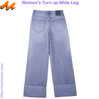 Jean décontracté pour femme, taille mi-haute, coupe ample et décontractée, jambe large, ourlet retroussé, en denim délavé clair, tissu BCI et coton recyclé, 10.17 OZ