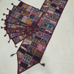 Handmade Embroidery Bohemian Floral 100% Cotton Eco-Friendly Anti-Slip <b>Table</b> <b>Runner</b> Set with 6 Mats for Home & <b>Wedding</b> Decor - Product Image 6