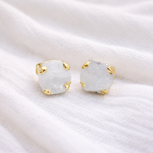 Moonstone Gemstone <b>Stud</b> <b>Earring</b> Gold Plated Prong <b>Set</b> Handmade Birthstone Jewelry Gift For Her - Product Image 1
