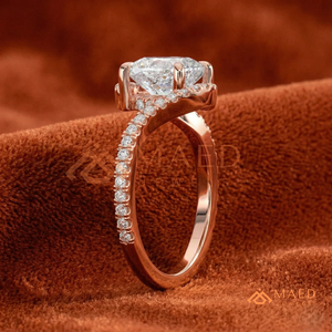 14K/18K Rose Gold Round Cut Engagement <b>Ring</b> with Wave <b>Split</b> Shank & Pavé Halo | Romantic Bridal <b>Ring</b> for Women - Product Image 2