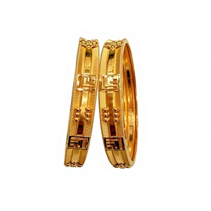 22K Solid Gold <b>Bangle</b> <b>Set</b> for Women Traditional Indian Gold Kada Pair Elegant Handcrafted Yellow Gold Bracelets - Product Image 1