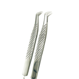 High Precision 90 Degree Boot Curved Lash Extension Tweezers Non-Slip Diamond Cut Pattern Stainless Steel Makeup Lash Tweezers - Product Image 3
