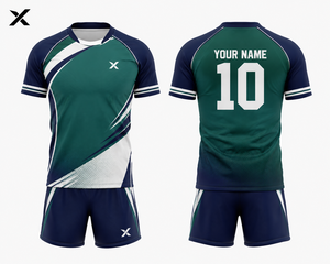 Ensemble de maillot de rugby pour hommes X Sports, vert, marine, blanc, imprimé par sublimation, respirant, sans manches, coupe classique, toutes saisons - Product Image 1