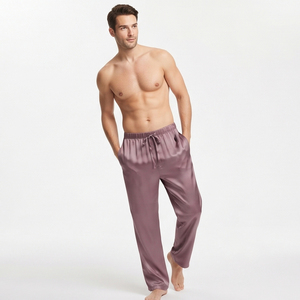 Pantalon de pyjama en satin de soie pour homme, taille élastique avec cordon de serrage, décontracté, léger, pour l'été - Product Image 5
