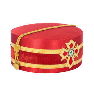 Custom KYCH Court of Honour Crown <b>Cap</b> Premium Red Velvet Ceremonial Headwear Red Velvet Gold Embroidered Regalia <b>Hat</b> - Product Image 1