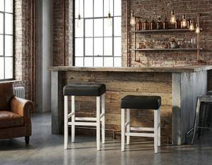 Ensemble de 2 tabourets de bar et de comptoir en cuir PU, ensemble de tabourets capitonnés en cuir PU, ensemble de tabourets rembourrés en PU avec structure en bois massif, hauteur bar et comptoir - Product Image 5