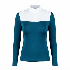 Haut de base équestre pour femme 2026, rose poudré, à quart de zip, manches longues, en Spandex/Polyester, écologique - Product Image 4