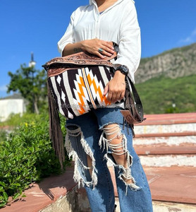 กระเป๋าผ้าสไตล์โบฮีเมียนสำหรับผู้หญิงกระเป๋าผ้าแจ็คการ์ดสีเทอร์คอยส์ - Product Image 2