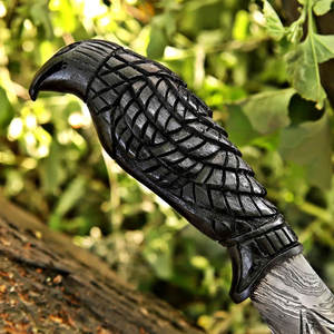 Nuevo Cuchillo de Caza de Plumas de 11 Pulgadas de Acero de Damasco Hecho a Mano Personalizado con Mango Grabado de Cuervo, Cuchillo de Hoja Fija Afilada Coleccionable - Product Image 3