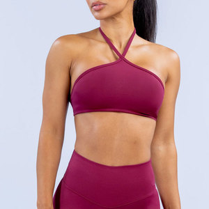 Gym Wholesale <b>Halter</b> <b>Neck</b> <b>Bra</b> Women High Quality Solid Color Body Fit Tight Yoga Activewear Adults <b>Bra</b> Stretchable Spandex - Product Image 3