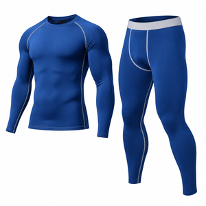 Ensemble de vêtements de sport pour homme, comprenant un t-shirt de compression à manches longues et un legging long, avec blocs de couleur, séchage rapide, couche de base athlétique - Product Image 3