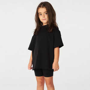 Ensembles de vêtements pour bébés et enfants, garçons et filles, chemise à manches courtes et short avec poche, design estival, t-shirt oversize pour filles + short de cycliste - Product Image 1
