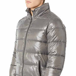 Custom Logo Winter Outdoor Men's <b>Padded</b> Coat High Quality Shiny Hood Puffer Jacket Stand Collar Zipper Embroidery Jacket ODM - Product Image 3