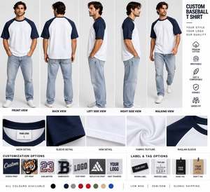 T-shirt unisexe en coton contrastant, style baseball, décontracté, en jersey uni, à manches raglan, imprimé sérigraphié, écologique, 200g, coupe classique - Product Image 4