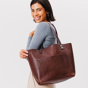 Classic <b>Brown</b> Leather Tote Bag Women Elegant Office Work Handbag - Product Image 2