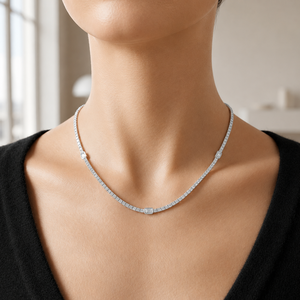 Collar de tenis de 10 quilates con diamantes cultivados en laboratorio, oro macizo de 14 quilates, corte radiante de cinco estaciones, joyería nupcial de lujo, joyas finas - Product Image 5