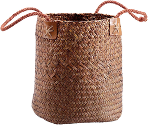 Panier en jonc de mer naturel tressé à la main avec poignées – Sac de rangement polyvalent style bohème vintage pour la décoration intérieure - Product Image 2
