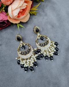Exquisite Pear Cut Stud Stone Chandbali <b>Dangle</b> <b>Earrings</b> For Women Traditional Antique <b>Gold</b> Plated Fashion <b>Earrings</b> Manufacturers - Product Image 2