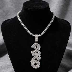 Colgante con Número Personalizado, Plata de Ley 925, Moissanita VVS, Estilo Hip Hop, Joyería de Lujo para Fiestas, Unisex, Chapado en Rodio - Product Image 3