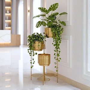 Modern Gold Plated Metal Flower Stand With Three Tiered <b>Planters</b> For Indoor Green Plants Home Decor - Product Image 1