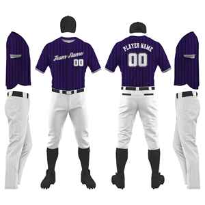 Conjunto de Uniforme de Béisbol Personalizado para Hombre, Manga Corta con Rayas Moradas, Poliéster que Absorbe la Humedad, Talla Adulto, Ropa Deportiva OEM - Product Image 1